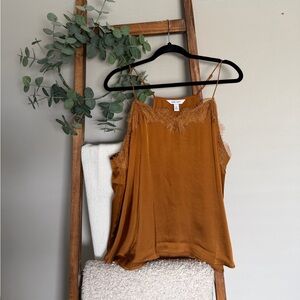 Nine West Rust-Orange Satin Lace-Trim Cami